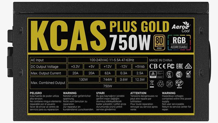Actual product image AeroCool KCAS PLUS GOLD 750W - 750 W - 100 - 240 V - 47 - 63 Hz - 11-5.5 A - 130 (750 W)