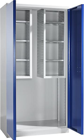 Produktbild MBA-System Geräte- und Putzmittelschrank JUMBO, Vollblechtüren/2 Regalboxen, l.grau/blau (45 cm, 112 cm)