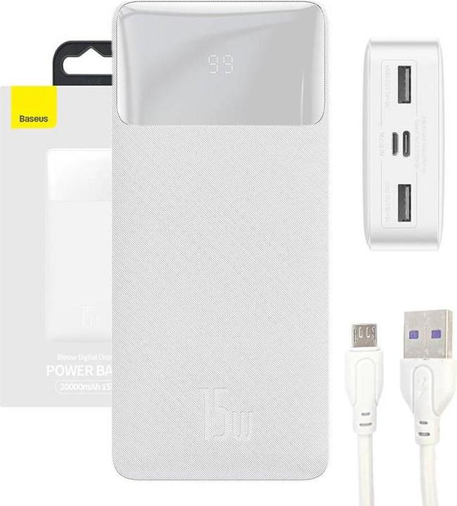 Actual product image Baseus Powerbank Bipow 20000mAh, 15W (white) (20000 mAh, 15 W, 74 Wh)