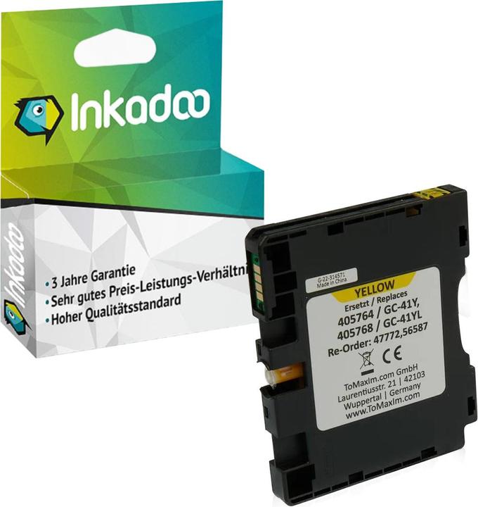 Actual product image Inkadoo Printer cartridges compatible with Ricoh 405764 / GC-41Y Yellow Yellow cartridge (Y)