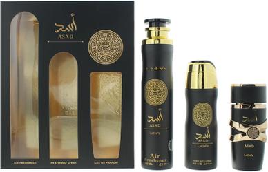 Lattafa Perfumes Lattafa Asad 3-Piece Gift Set - Eau De Parfum 100 Ml, Air Freshener 200 Ml, And 300 Ml (Parfum set)