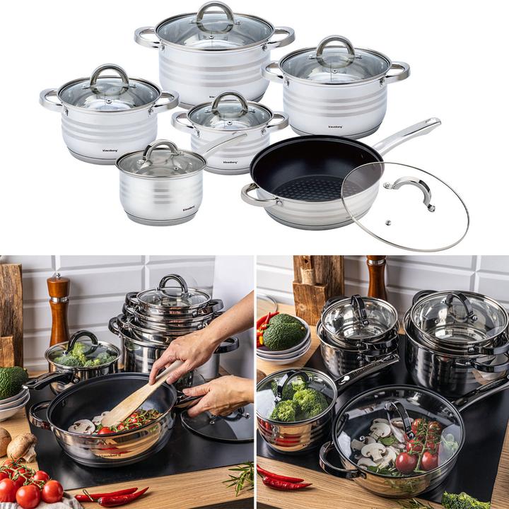 Immagine prodotto Klausberg Elegante set di pentole in acciaio inox con coperchio in vetro, 6 pezzi (Pentola, Acciaio inossidabile)