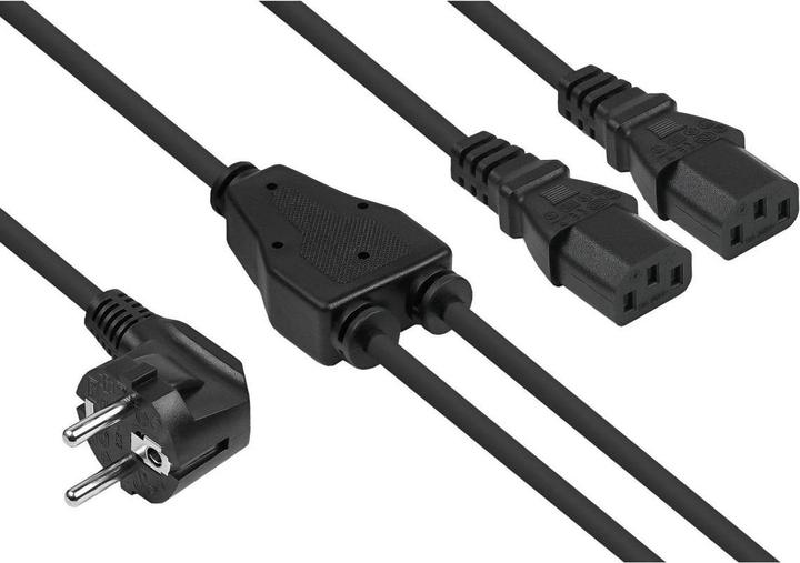 Actual product image Kabelmeister Y mains cable earthing contact plug type E+F (CEE 7/7, angled) to 2x socket C13, black (2 m)