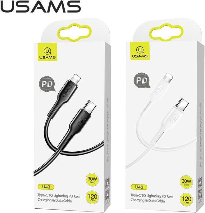 Actual product image Usams U43 USB-C to lightning fast charging cable 30W, White (1.20 m, USB 3.2 Gen 1, 30 W)