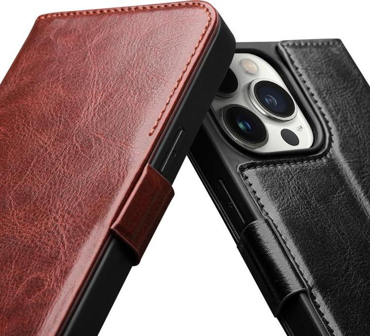 Image du produit QiAlino Fourre Samsung Flip cuir véritable avec fermeture magnétique foncé (Apple iPhone 15 Plus)