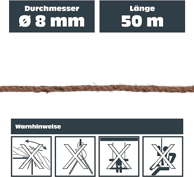 Immagine prodotto Helpmate Hanfseil, 8 mm, 50 m (50 m)