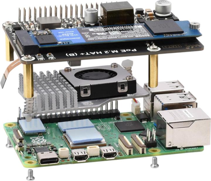 Produktbild WaveShare PCIe auf M.2 SSD HAT+ (B) mit PoE für Raspberry Pi 5