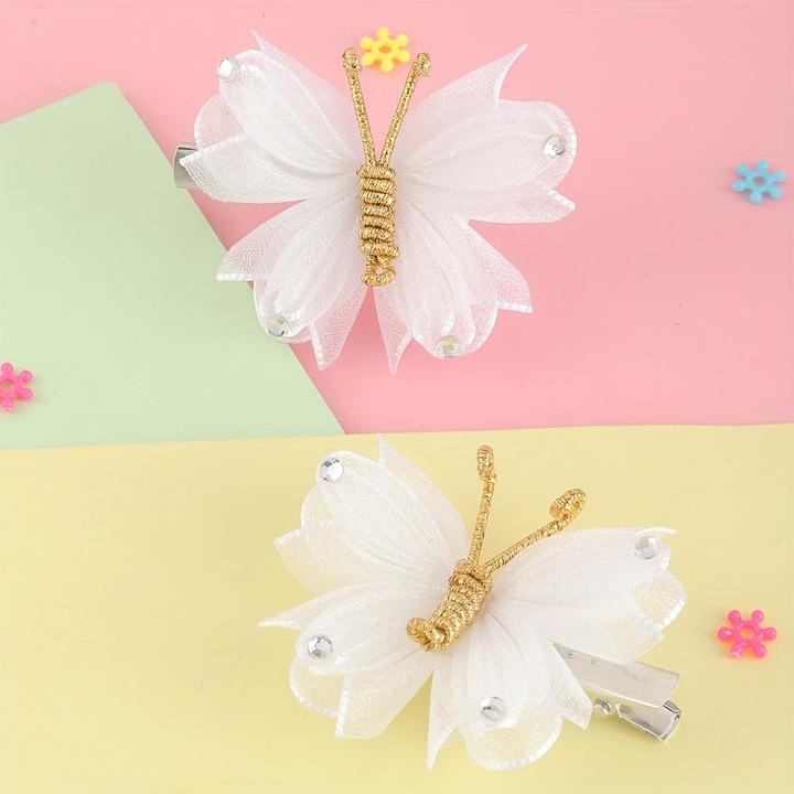 Produktbild Activity Board 2pcs Mesh Schmetterling Schleife Haarspangen mit Strass, niedlich Stoff täglich Zubehör (2 Stk.)