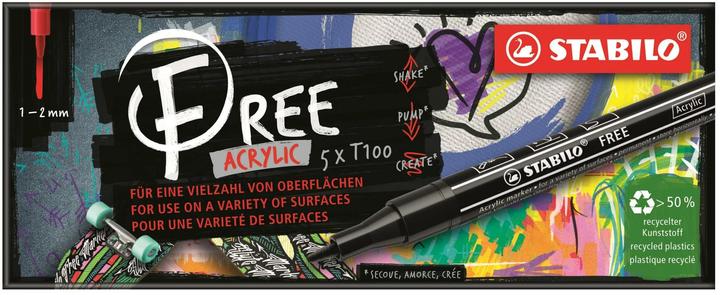 Produktbild STABILO FREE Acrylic Acrylmaker (Turquoise, Yellow, Blue, Black, Red, 2 mm, 5 x)