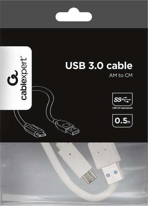Actual product image Gembird CCP-USB3-AMCM-W-0.5M USB Cable 0.5 m USB A USB C White (0.50 m, USB 3.0)