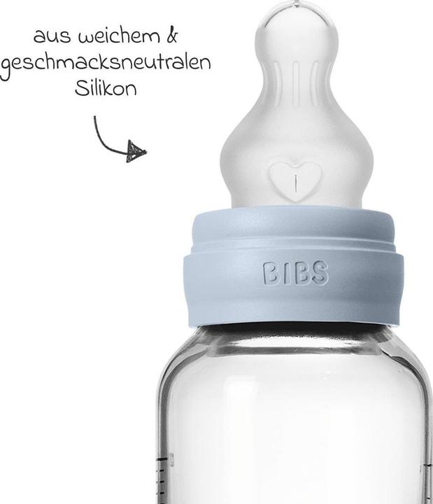 Produktbild Bibs Babyflaschen Glas-Flasche Baby Bottle Round 120 ml + Silikon-Trinksauger (120 ml)