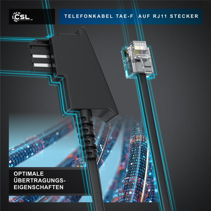 Produktbild CSL Telefonkabel Flach, TAE-F Stecker zu RJ11, Telefondose zu Telefon, Flachkabel, Fax, Anrufbeantworter