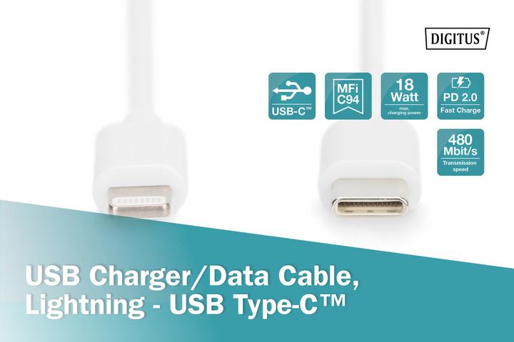 Actual product image Digitus USB type C - Lightning (2 m, USB 2.0)
