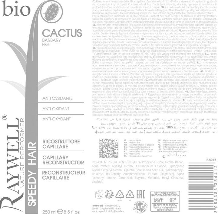 Valori nutrizionali e ingredienti Raywell Ricostruttore capillare Speedy di Bio Nature, Par deteriorat/slab, 250ml (250 ml)