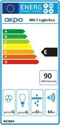 Label énergétique Akpo Cooker hood under-cabinet WK-7 LIGHT ECO 60 INOX (265,5 m3/h, 600mm, inox color) (Hotte à tiroir)