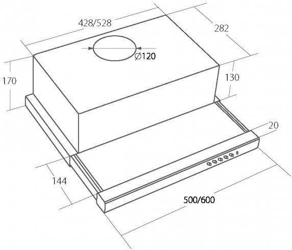 Image du produit Akpo Cooker hood under-cabinet WK-7 LIGHT ECO 60 INOX (265,5 m3/h, 600mm, inox color) (Hotte à tiroir)