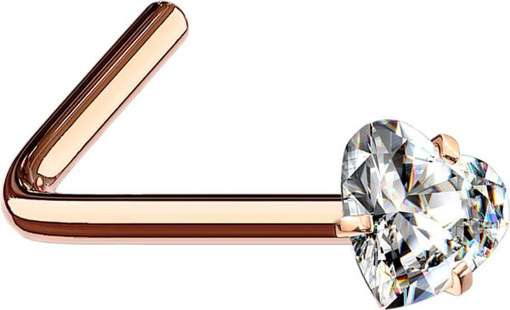 Produktbild Star Piercing Nasenstecker gewinkelt rosegold Kristallherz silber gefasst (ohne Messing, Chirurgenstahl 316L)