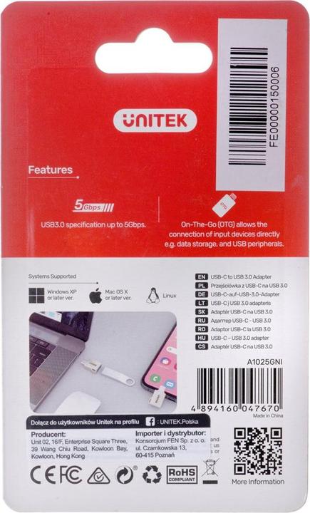 Image du produit Unitek ADAPTATEUR USBCUSBA 31 GEN1 MF A1025GNI (0.02 m, USB 2.0, USB 1.1)
