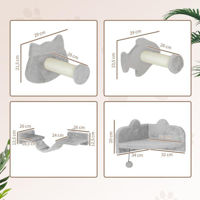 Actual product image Swisshandel24 Katzen Kletterwand Set, 4-tlg. Katzenmöbel Sisal, für Katzen bis 5 kg, Hellgrau (Light grey)