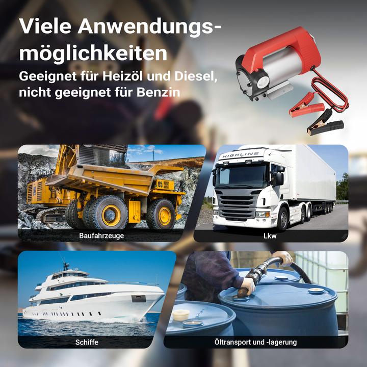 Immagine prodotto Wiltec Pompa di trasferimento autoadescante per olio bio diesel 12V/160W 40l/min H/D Portalbe
