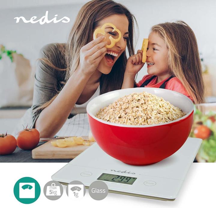 Actual product image Nedis Kitchen Scales | Digital | Glass / Plastic | CR 2032 Battery | White