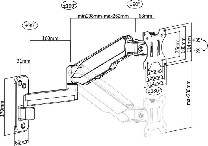 Actual product image Value LCD wall mount gas spring (Wall, 32")