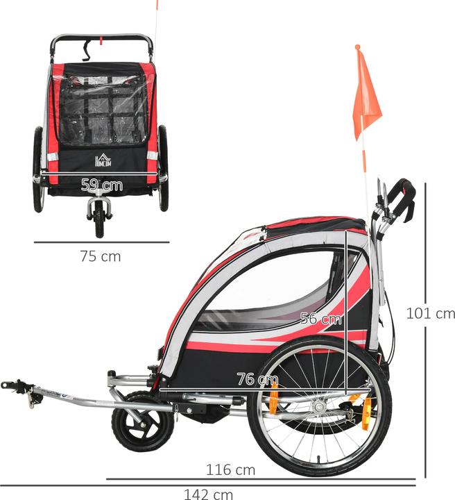 Immagine prodotto Homcom Rimorchio per bicicletta per bambini con borsa per riporre i bagagli