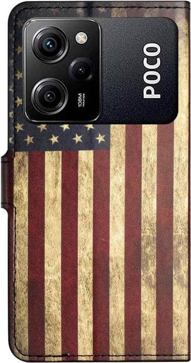 Produktbild Cover-Discount Xiaomi Poco X5 Pro - Leder Etui Hülle USA Amerika Flagge (Xiaomi Poco X5 Pro, Xiaomi Redmi Note 12 Pro 5G)