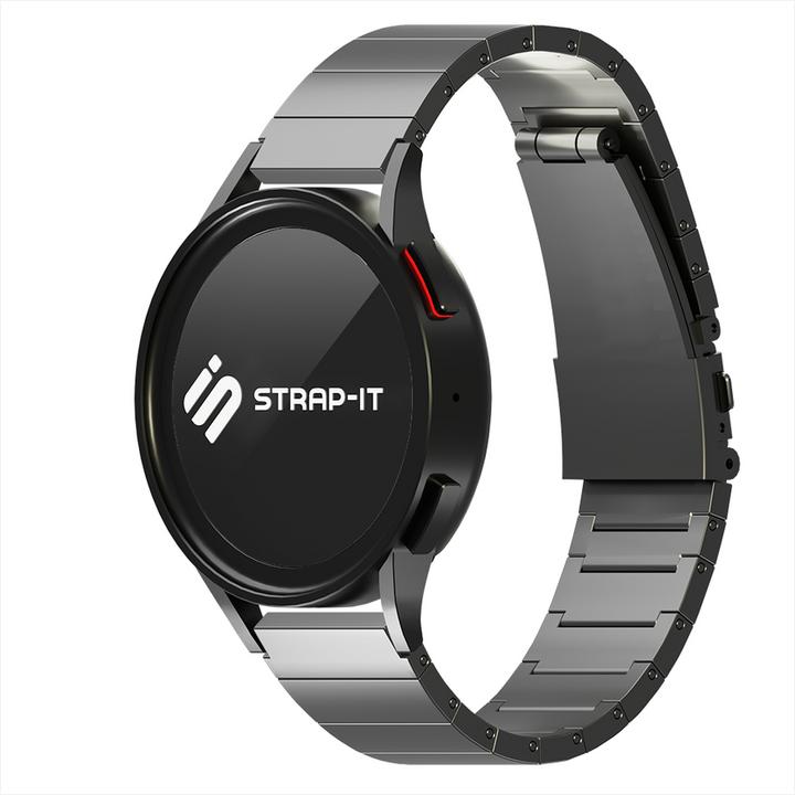 Actual product image Strap-it Luxe titanium smartwatch bandje - geschikt voor Fossil Gen 5 / Gen 5e 44mm / Gen 6 44mm - donkergrij (Titanium)