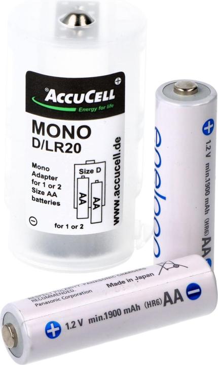 Panasonic Adapter D, Mono, LR20 und eneloop Akku NiMH, Mignon, AA, HR06 (1 Stk., 2000 mAh, Ladegerät inkl. Akku)