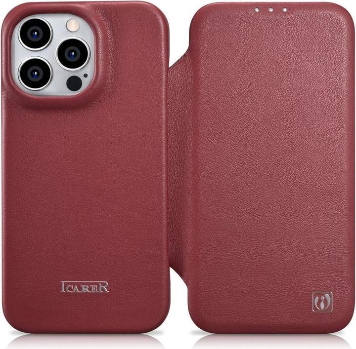 Produktbild iCarer CE Premium Leather Folio Case für iPhone 14 Pro Max Magnetic Flip Cover MagSafe Rot (WMI14220 (Apple iPhone 14 Pro Max)