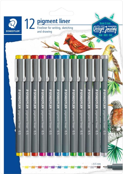 Actual product image Staedtler pigment liner 308 Fineliner (Orange, Yellow, Light brown, Fuchsia, Violet, Green, Blue, Grey, Red, Light green, Brown, Light blue, 12 x)