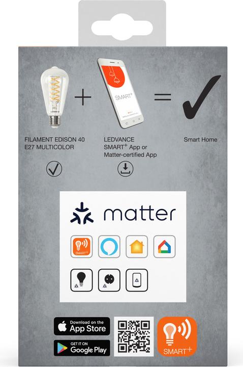 Produktbild Ledvance SMART+ MATTER FILAMENT EDISON MULTICOLOR 4.8W 827...865 Multicolor E27 (E27, 4.80 W, 470 lm, 1 x, F)