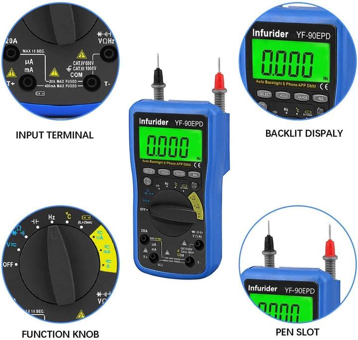 Actual product image Infurider Digitales Bluetooth-Multimeter YF-90EPD (Auto-Range)