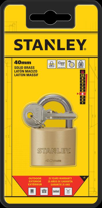 Actual product image Stanley Brass Padlock 40mm Std Shackle