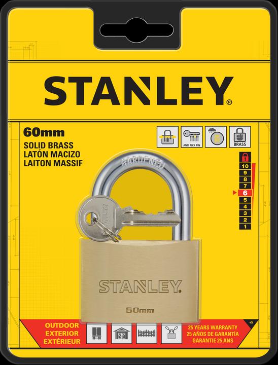 Actual product image Stanley Brass padlock 60mm std shackle