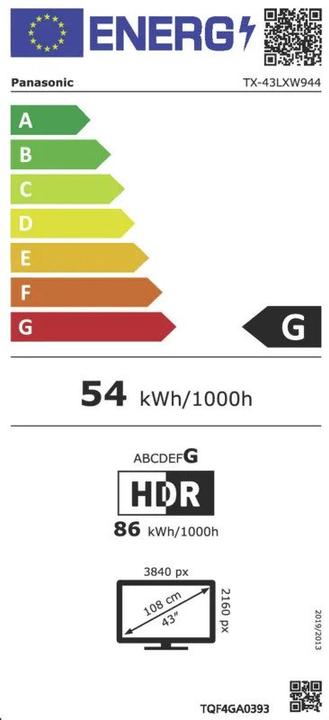 Energy Label Panasonic TX-43LXW944 (43", LCD, 4K, 2022)