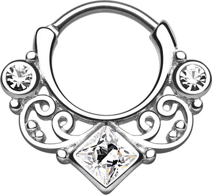 Immagine prodotto Star Piercing Setto con due cristalli rotondi e uno grande quadrato in argento (Ottone, Acciaio chirurgico 316L)