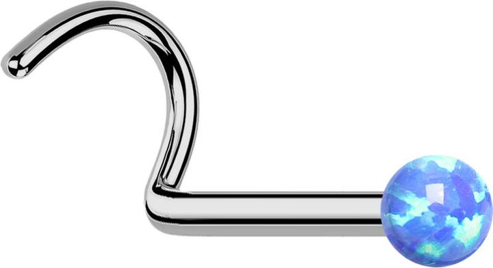 Produktbild Star Piercing Threadless Nasenstecker gebogen silber Opal blau (Titan G23, ohne Messing)