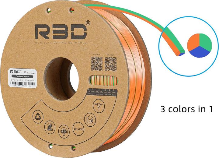 Image du produit R3D eSilk Mystic-PLA Filament Bleu-Vert-Orange 1.75mm 1Kg (PLA, 1.75 mm, 1000 g, Multicolore)