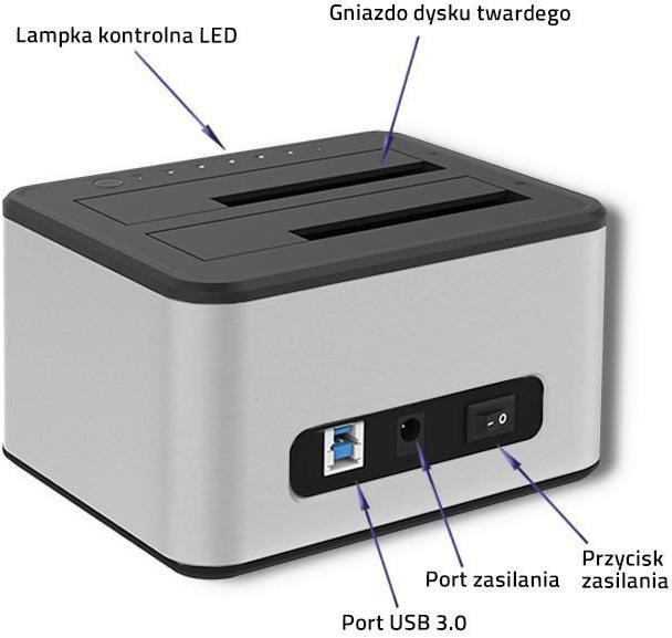 Actual product image Qoltec 50316 2x HDD/SSD docking station 2.5/3.5inch SATA USB 3.0 Cloning