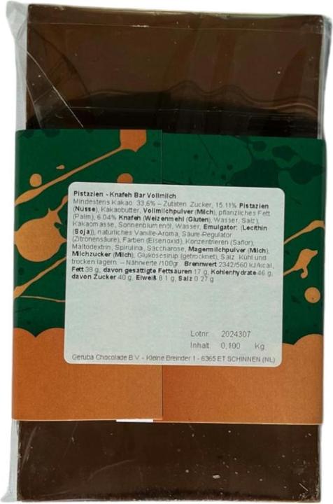 Actual product image Geruba Chocolade Dubai Chocolate - Knafeh Pistachio Whole Milk 100g (100 g)