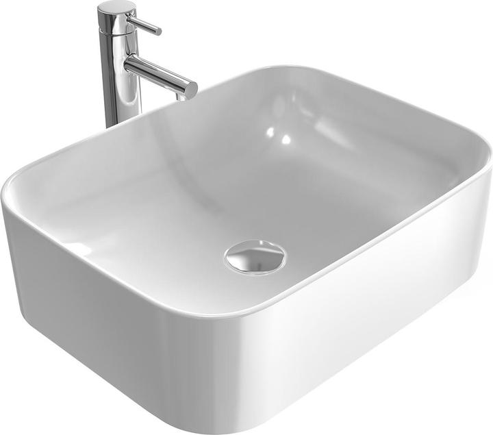 Produktbild Emke Aufsatzwaschbecken Eckiger Waschbecken Keramik Waschbecken Waschtisch Weiss Glänzend 61×15×38 cm (3800 mm, 6100 mm)