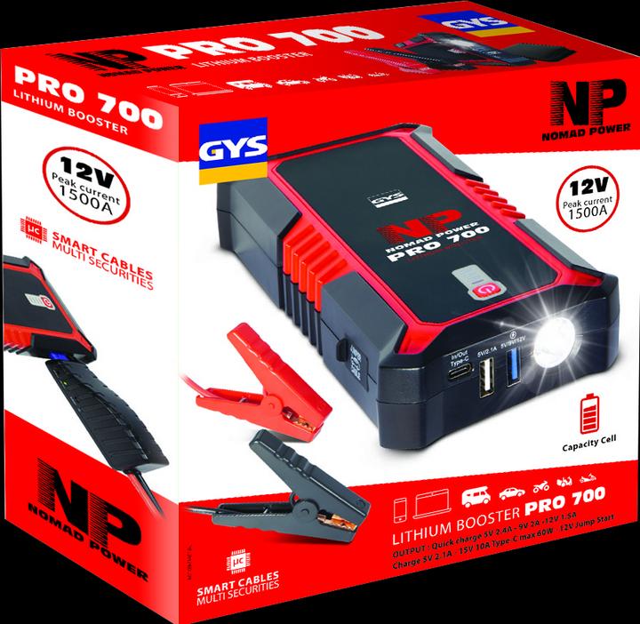 Image du produit GYS Booster au lithium NOMAD POWER PRO 700 Tension de charge 12 V Courant de démarrage 600 A (600 A, 6000 mAh)