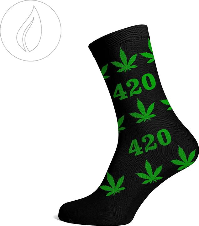 R420 Long Socks Size 40-45 Black 420 Green Leaves (Einzelpack, 40 - 45)