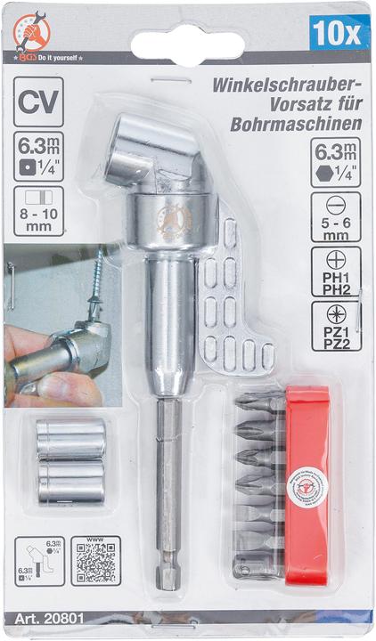 Produktbild BGS Winkelschrauber-Vorsatz für Bohrmaschinen 10-tlg. (6.3 mm Schaft, 8mm Schaft, 10mm Schaft, 3/8", 5/16", 3/4", 1/4", 1/2")