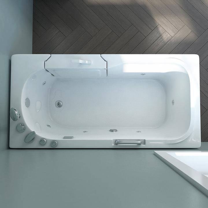 Image du produit Home Deluxe Baignoire pour personnes âgées avec buses de massage porte et poignée AUTARK M (droite) - (76 cm, 153 cm)