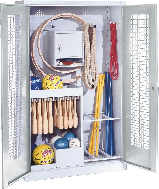 Image du produit C+P Armoire pour équipements sportifs (HxLxP : 195x120x50 cm, avec portes battantes en tôle perforée