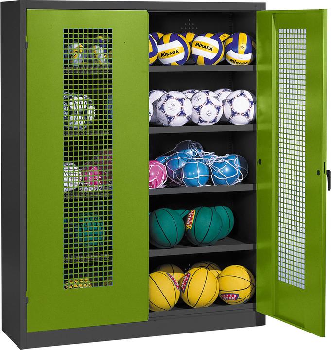 C+P Ballschrank (HxBxT: 195x150x50 cm, mit Lochblech-Flügeltüren, Typ 3)