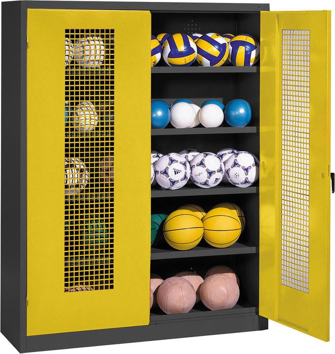 C+P Ballschrank (HxBxT: 195x150x50 cm, mit Lochblech-Flügeltüren, Typ 3)